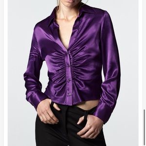 💜 WORN ONCE 💜 Zara Satin Effect Shirt with Pleats